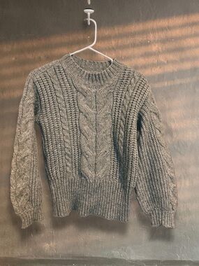 Gray Cable Knit Sweater | Cozy Textured Pullover Top